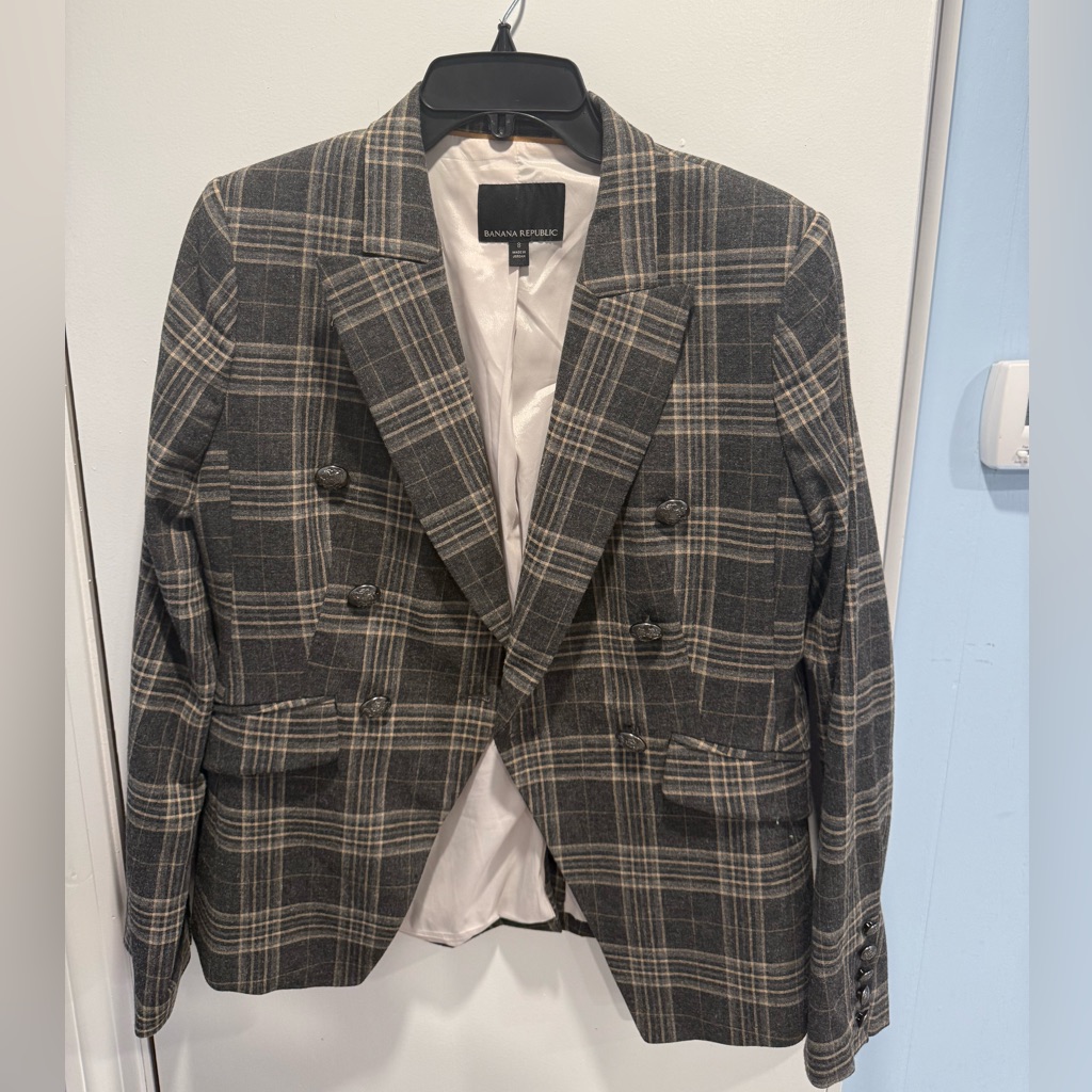 Banana Republic Plaid Double-Breasted Blazer Size 8